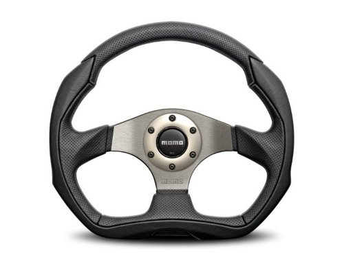 Momo Eagle Steering Wheel 350MM, Black Leather, Brushed Anthracite Spokes