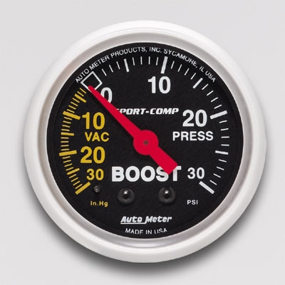 Autometer 3303 Sport-Comp Mechanical Boost Gauge 30 PSI - 52mm
