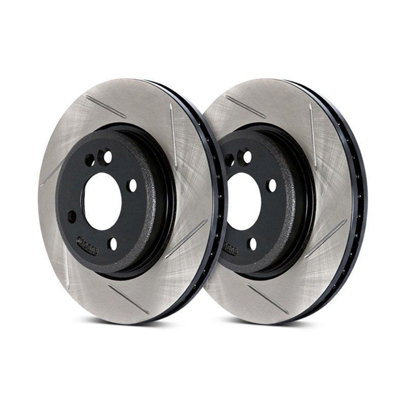 Stoptech Direct Replacement Rotors, Slotted, Rear Pair for Sport Model Akebono Brakes - Infiniti FX50 M37 M56 Q50 Q60 Q70