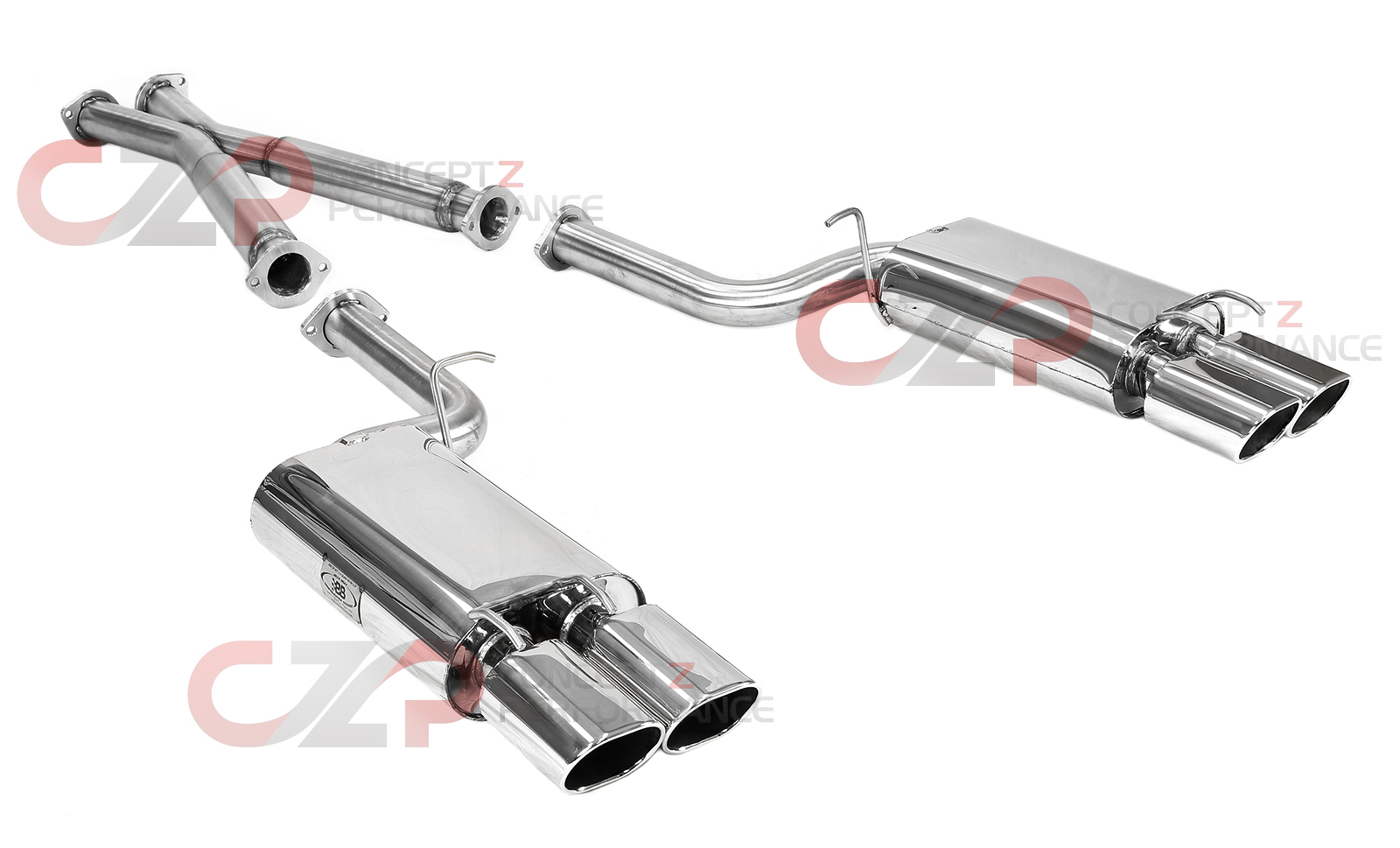 B&B Stainless Steel Catback Exhaust System, 2.5" Pipe w/ Quad 4.5" Oval Tips, Resonated - Nissan 300ZX 90-95 Z32