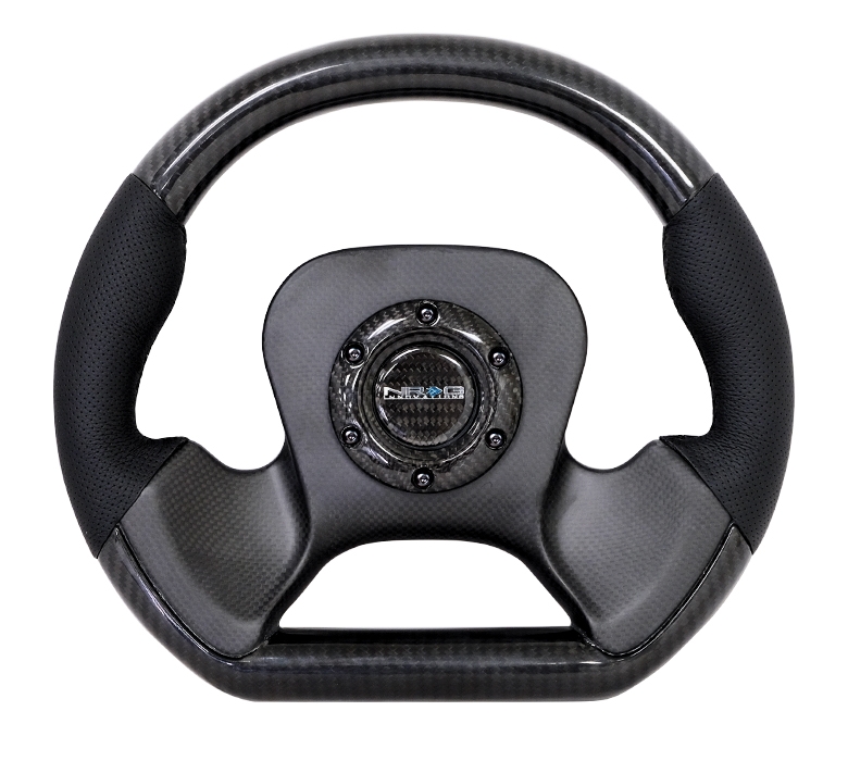 NRG Carbon Fiber Steering Wheel (320mm) CF Center Plate & Two-Tone Carbon w/ Leather Trim Handles