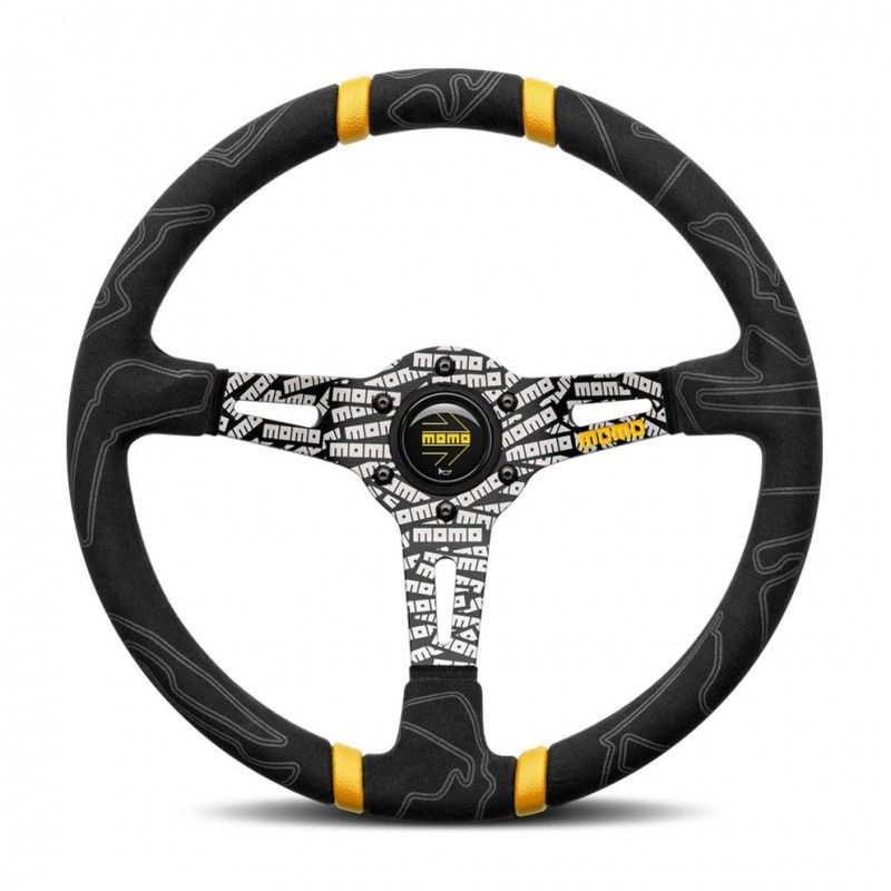 Momo Ultra, Steering Wheel 350MM, Alcantara, Black Spokes, Double Stripe