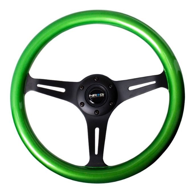NRG Classic Wood Grain Steering Wheel (350mm) Green Pearl Paint Grip w/ Black 3 Spoke Center