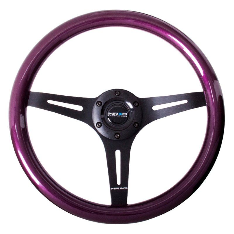 NRG Classic Wood Grain Steering Wheel (350mm) Purple Pearl Paint Grip w/ Black 3-Spoke Center