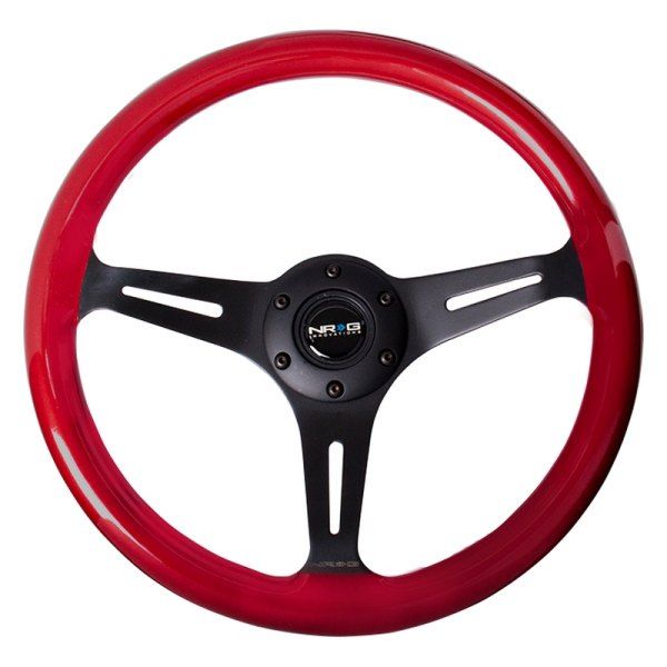 NRG Classic Wood Grain Steering Wheel (350mm) Red Pearl Paint Grip w/ Black 3-Spoke Center