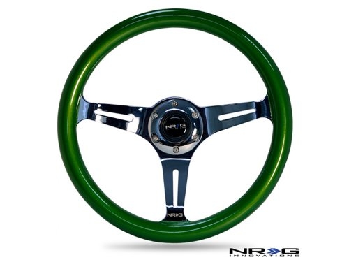 NRG ST-015CH-GN ST-015 Chrome & Green Painted Wood Steering Wheel