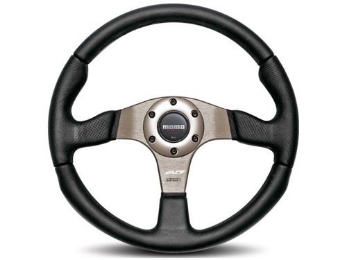 Momo Race Steering Wheel 320MM, Black Leather, Anthracite Spokes