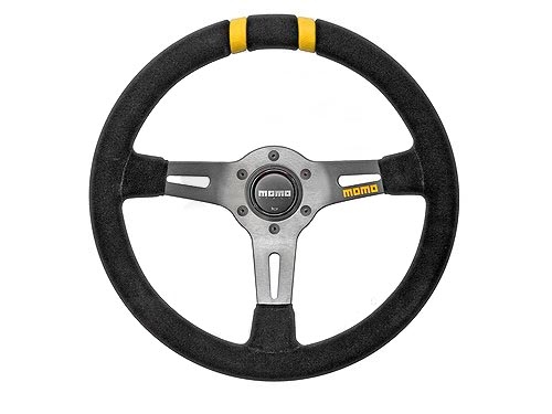Momo MODDRIFT Steering Wheel 330MM, Black Suede, Brushed Anthracite Spoke, Double Stripe