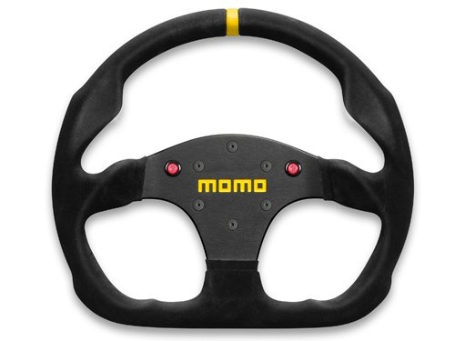 Momo MOD30 Steering Wheel 320MM w/ Buttons, Black Suede, Black Spokes, Center Stripe