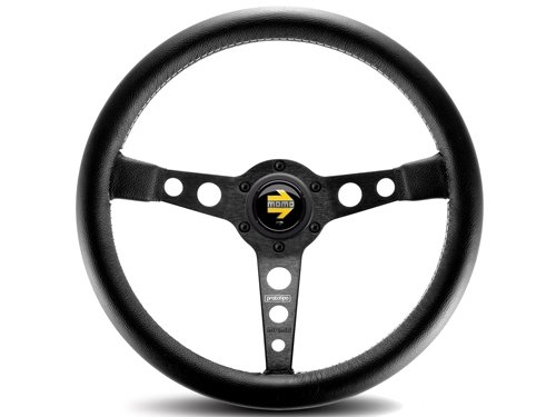 Momo Prototipo Steering Wheel 350MM, Black Leather, White Stitch, Black Spokes