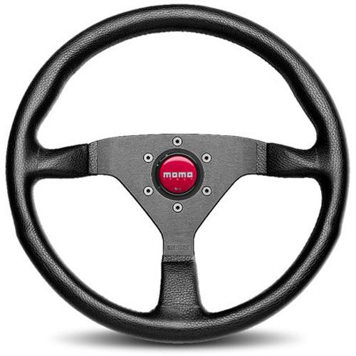 Momo Montecarlo Steering Wheel 350MM, Black Leather, Red Stitch, Black Spokes