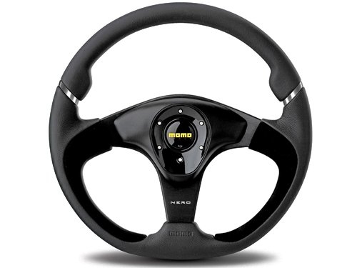 Momo Nero steering Wheel 350MM, Black Leather, Suede, Black Spokes