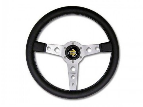 Momo Prototipo Steering Wheel 350MM, Black Leather, White Stitch, Brushed Spokes