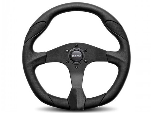 Momo Quark Steering Wheel 350MM, Black Polyurethane, Black Spokes