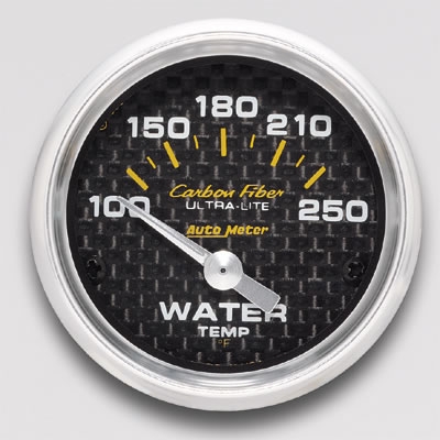 AutoMeter 4737 Carbon Fiber Electronic Water Temperature Gauge 100-250 Deg F - 52mm