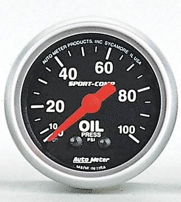 AutoMeter 3321 Sport-Comp Mechanical Oil Pressure Gauge 100 PSI - 52mm