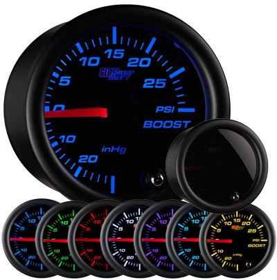 GlowShift GS-T701 Tinted 7 Color Boost / Vacuum Gauge 30 PSI - 52mm