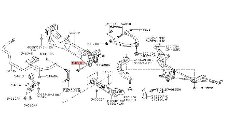 Nissan OEM Lower Control Arm Cross Member Inner Mounting Bolt - Nissan 350Z / Infiniti G35