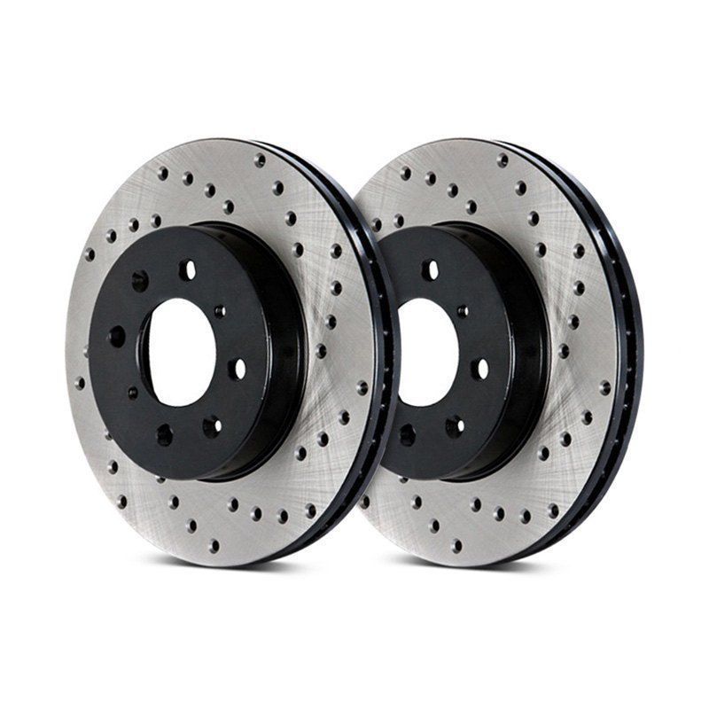 Stoptech Direct Replacement Rotors, Drilled, Rear Pair for Sport Model Akebono Brakes -  Infiniti FX50 M37 M56 Q50 Q60 Q70