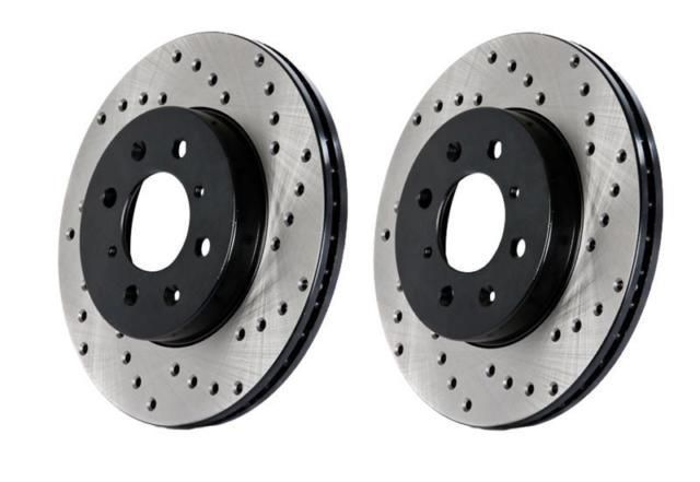 Stoptech Direct Replacement Rotors w/ Standard Calipers, Drilled, Rear Pair - Nissan 350Z 06-09, 370Z, Z / Infiniti G35 05+, G37, Q40 Sedan / G37 09 Coupe AWD