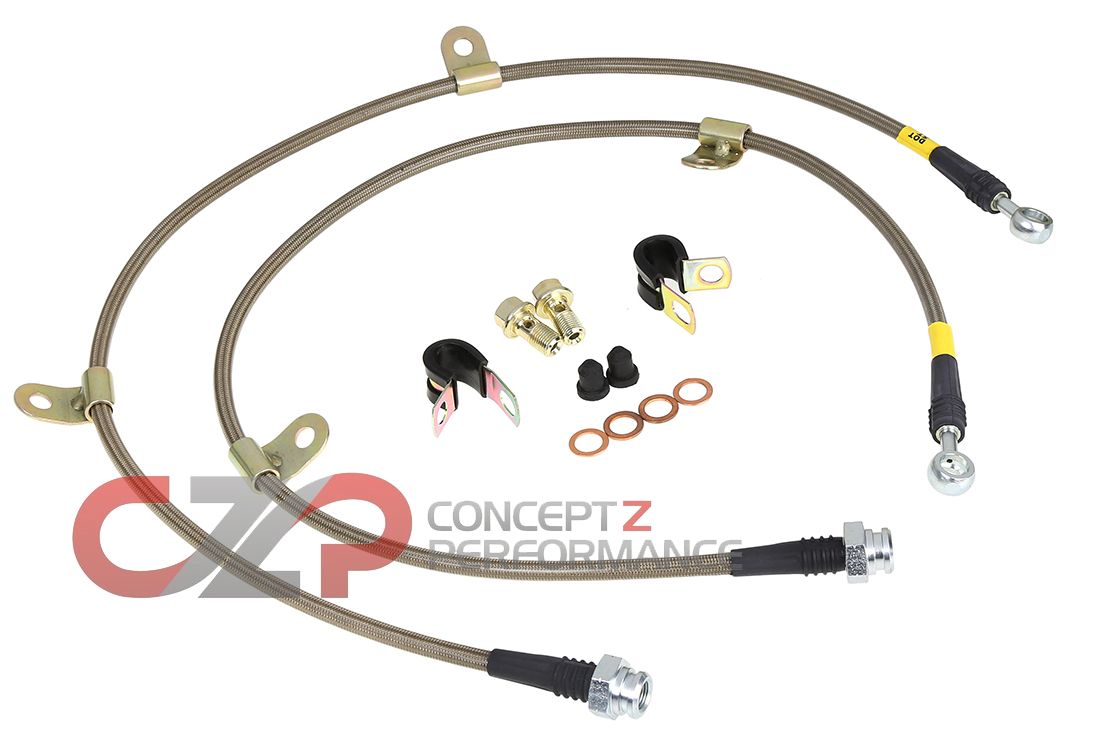 Stoptech Stainless Steel Brake Lines, Sport Akebono or Standard Calipers, Front - Nissan 370Z / Infiniti G35 G37 Q40 Q60
