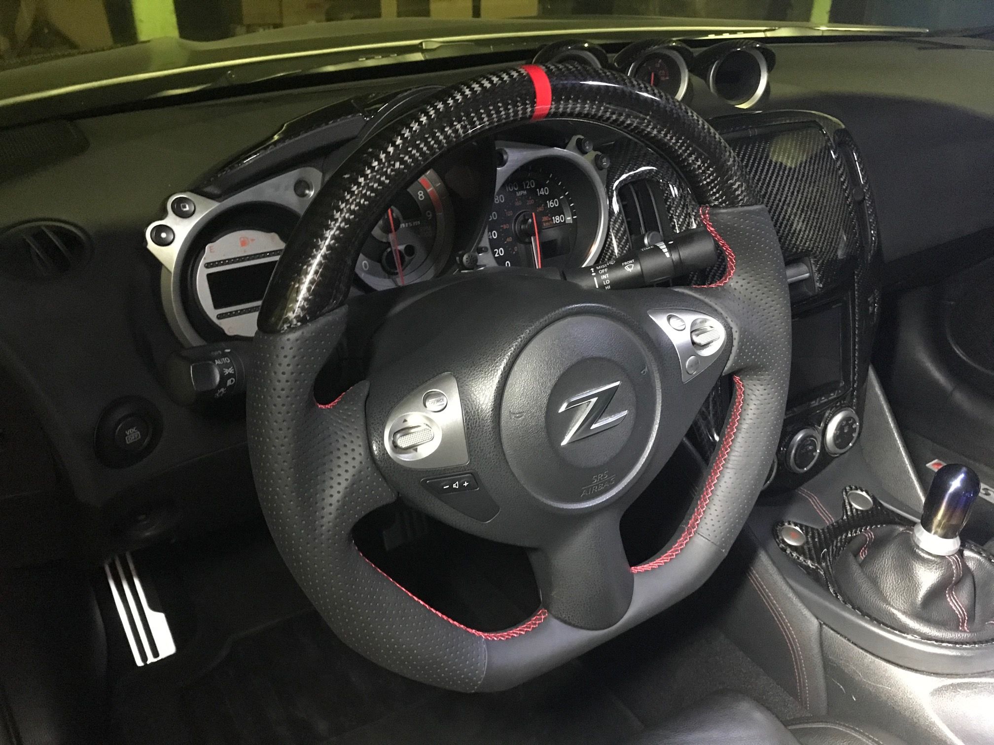 EVO-R Carbon Fiber, Red Stitched Steering Wheel - Nissan 370Z Z34