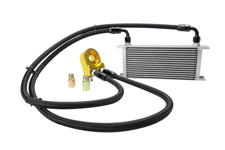 ISR Performance V2 Oil Cooler Kit, Gold Block Adapter w/ Black Nylon Lines - Nissan 240SX S13 89-94, S14 95-98 SR20DET