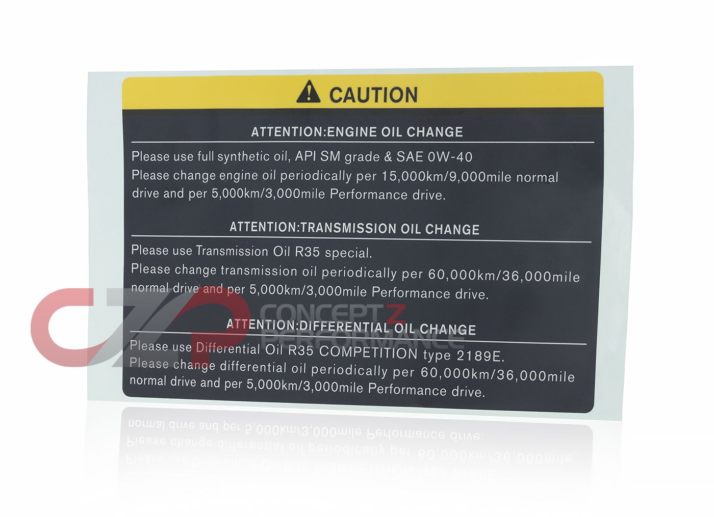 Nissan OEM Oil Caution Label - Nissan GT-R R35