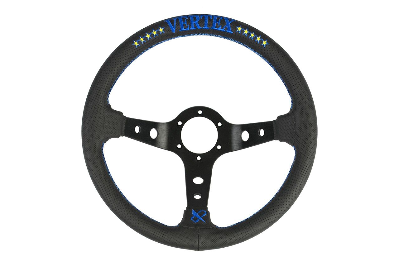 Vertex 10 Star 330mm Steering Wheel Black Leather w/ Blue Stitch