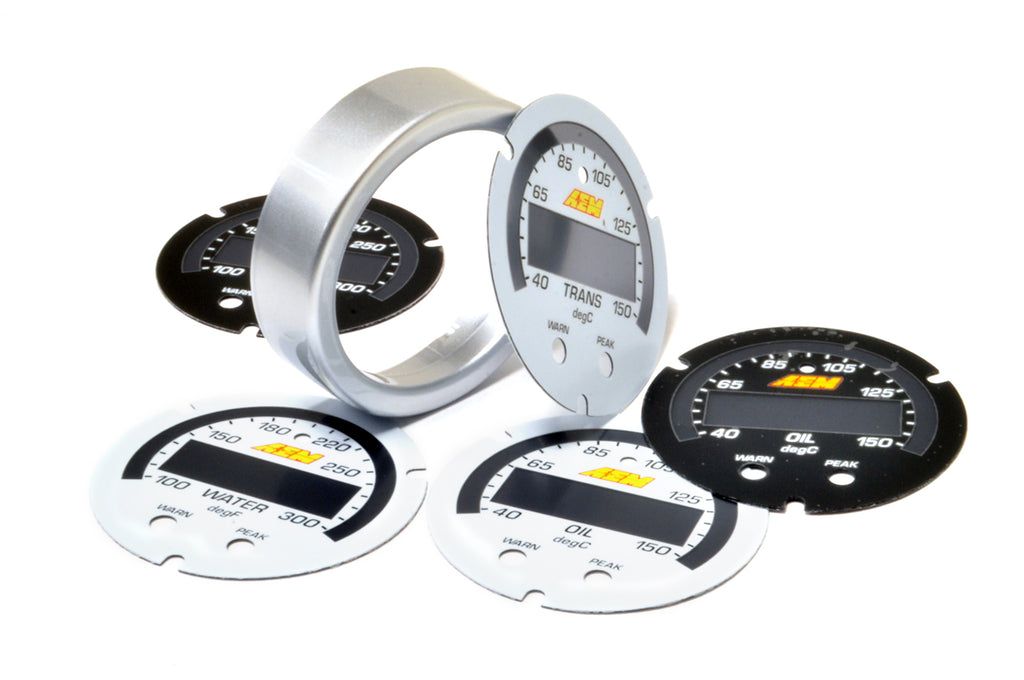 AEM X-Series Temperature Gauge 100~300F / 40~150C Accesory Kit. Silver Bezel. Black Transmission & Oil Faceplates. White Water, Transmission & Oil Faceplates.