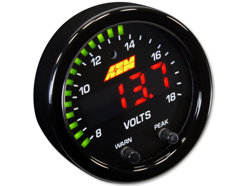 AEM X-Series Volt Gauge 8~18V. Black Bezel & Black Faceplate