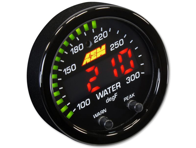 AEM X-Series Temperature Gauge 100~300F / 40~150C. Black Bezel & Black Water Faceplate