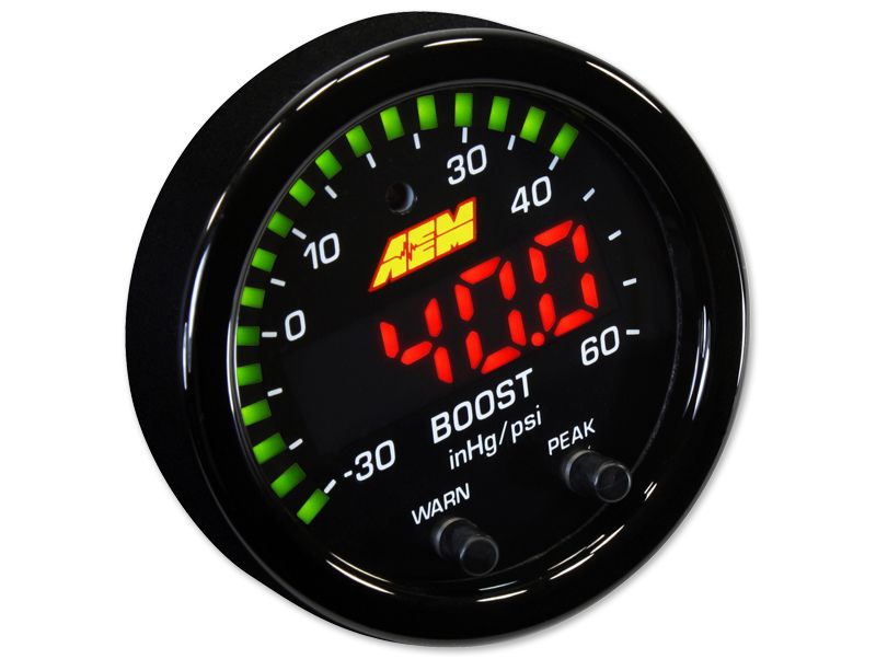 AEM X-Series Boost Pressure Gauge -30~60psi / -1~4bar. Black Bezel & Black Faceplate