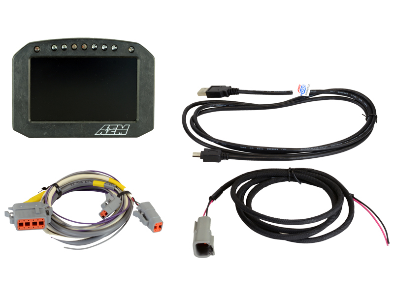 AEM Flat Panel Digital Dash Display, CD-5 non-logging, non-GPS racing dash, CAN input only, 5-inch diagonal screen, carbon fiber enclosure, wiring harness included, Does Not Include Buttons (See PN 30-3610)