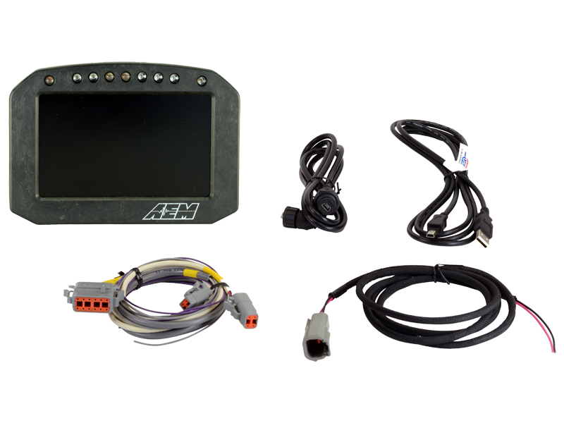 AEM Flat Panel Digital Dash Display, CD-5L logging, non-GPS racing dash, CAN input only, 5-inch diagonal screen, carbon fiber enclosure, wiring harness included, Does Not Include Buttons (See PN 30-3610)