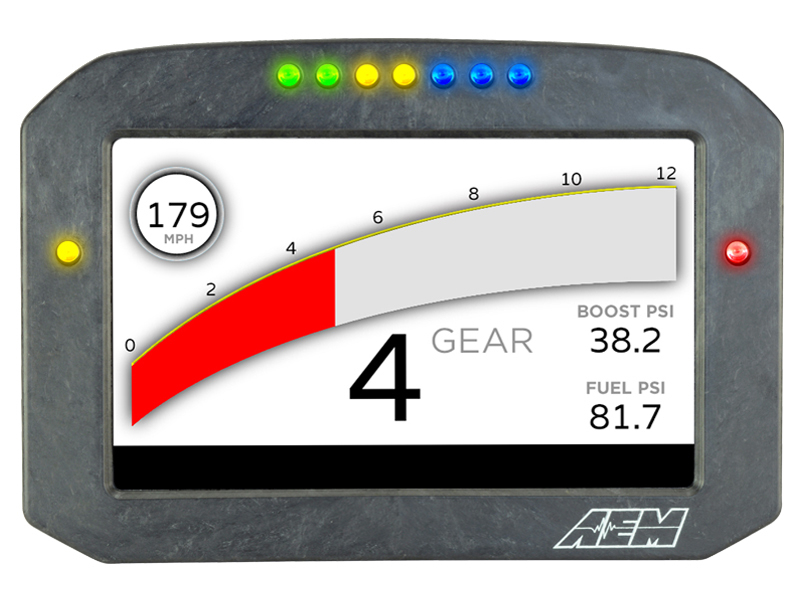 AEM Flat Panel Digital Display CD-7 non-logging race dash, CAN input only, 7-inch diagonal screen, carbon fiber enclosure, wiring harness included, Does Not Include Buttons (See PN 30-3610)