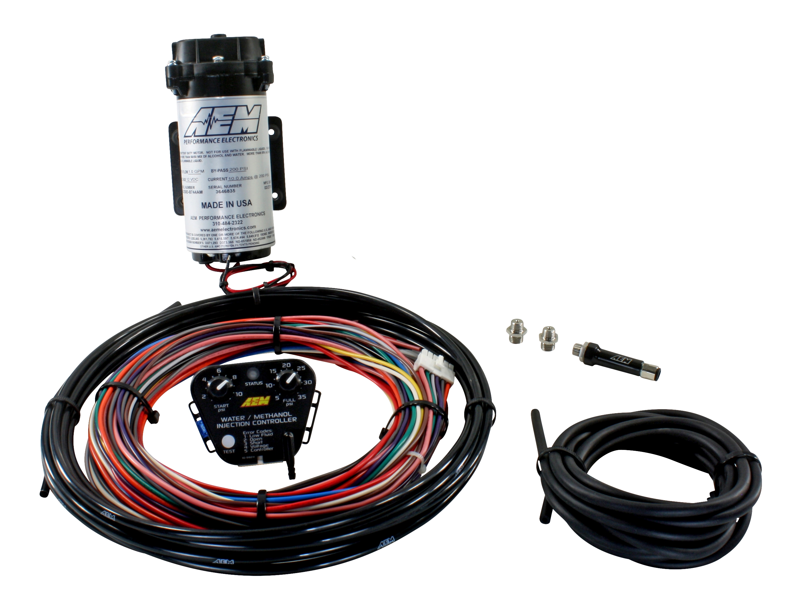 AEM V2 Water/Methanol Nozzle and Controller Kit, Standard Controller - Internal MAP with 35psi max, 200psi WM Pump, Jets, NO TANK INC.