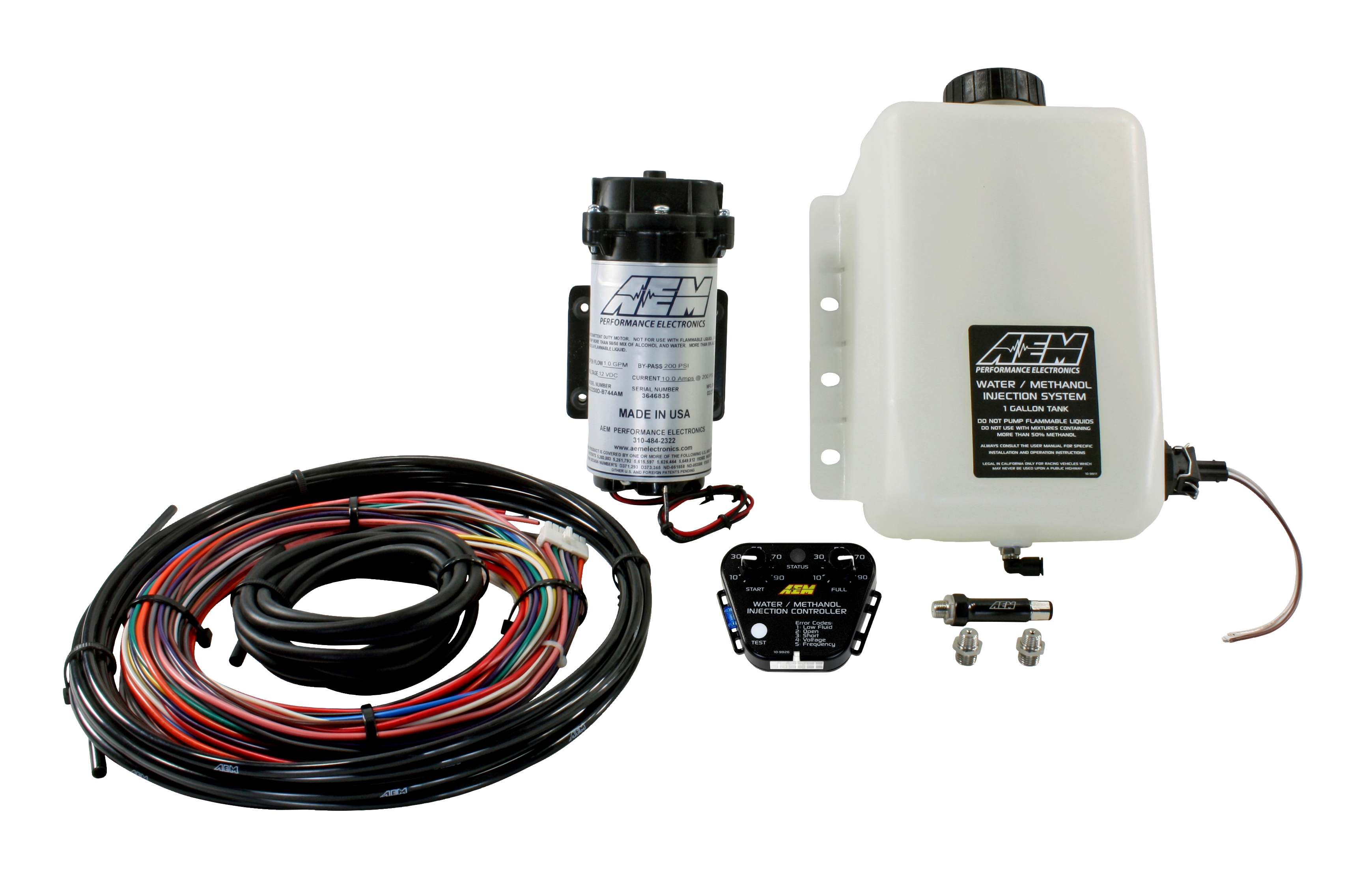 AEM V2 Water/Methanol Injection Kit, Multi Input Controller - 0-5v/MAF Frequency or Voltage/Duty Cycle/Ext MAP, 200psi WM Pump, 1 Gallon Reservoir, Conductive Fluid Level Sensor