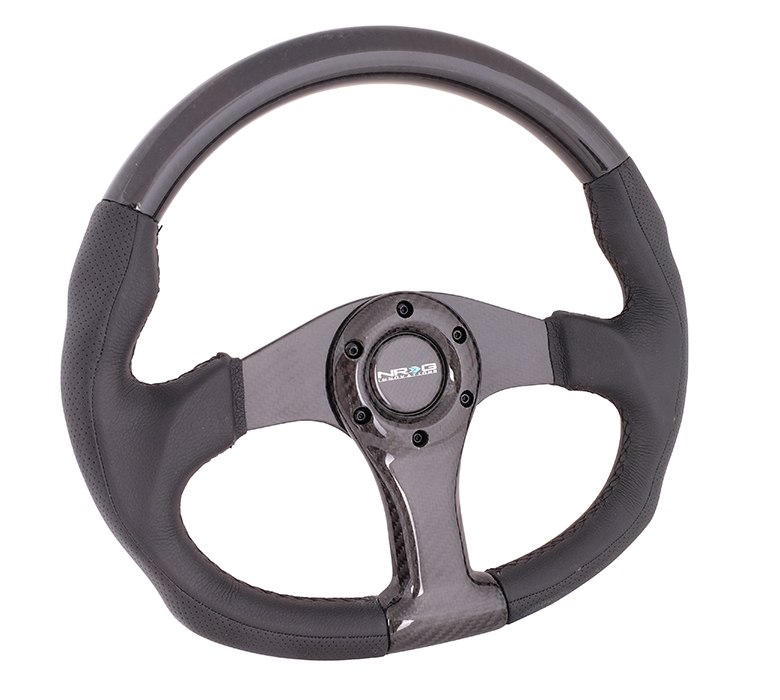 NRG Carbon Fiber Steering Wheel (350mm) Oval Shape w/ Black Carbon & Leather Trim