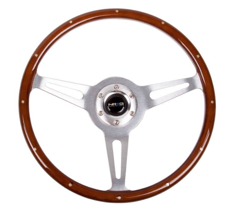 NRG Classic Wood Grain Steering Wheel (365mm) Wood w/ Metal Inserts & Brushed Alum. 3-Spoke Center