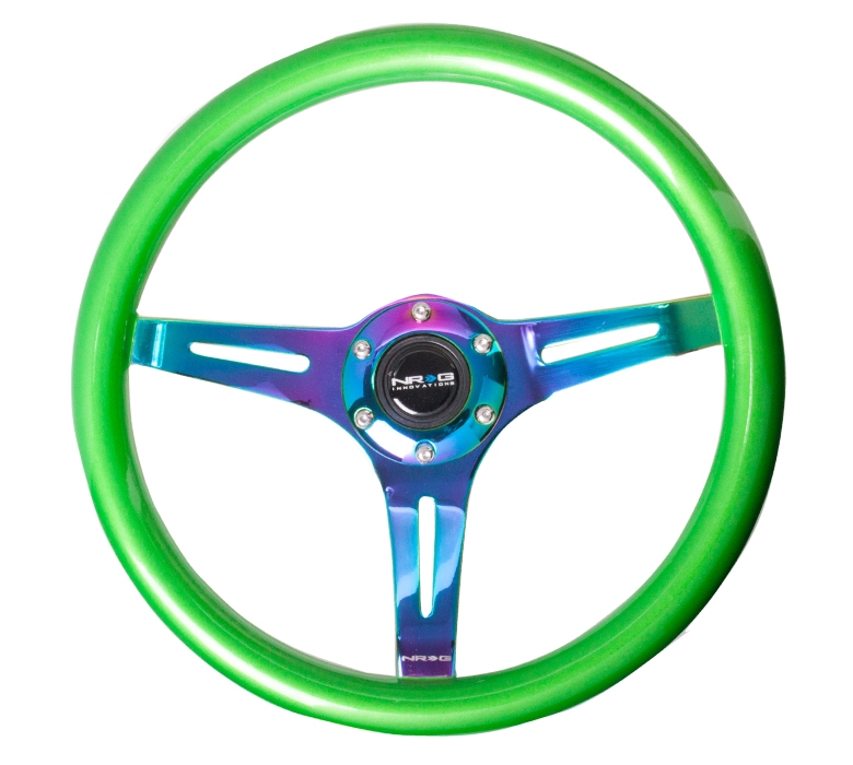 NRG Classic Wood Grain Steering Wheel (350mm) Green Pearl/Flake Paint w/ Neochrome 3-Spoke Center