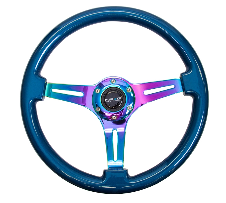 NRG Classic Wood Grain Steering Wheel (350mm) Blue Pearl/Flake Paint w/ Neochrome 3-Spoke Center