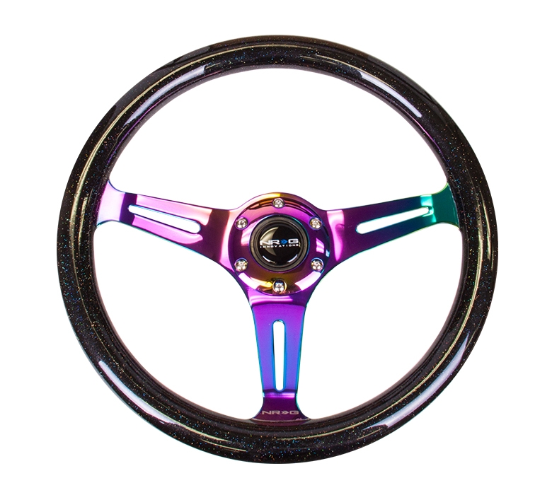 NRG Classic Wood Grain Steering Wheel (350mm) Black Sparkle/Galaxy Color w/ Neochrome 3-Spoke