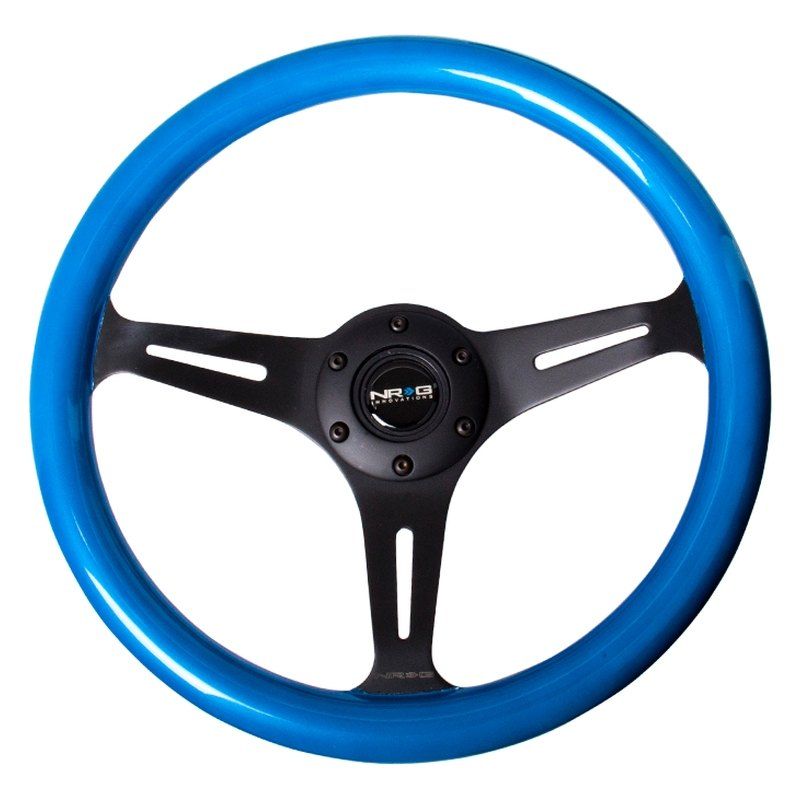 NRG Classic Wood Grain Steering Wheel (350mm) Blue Pearl Paint Grip w/ Black 3-Spoke Center
