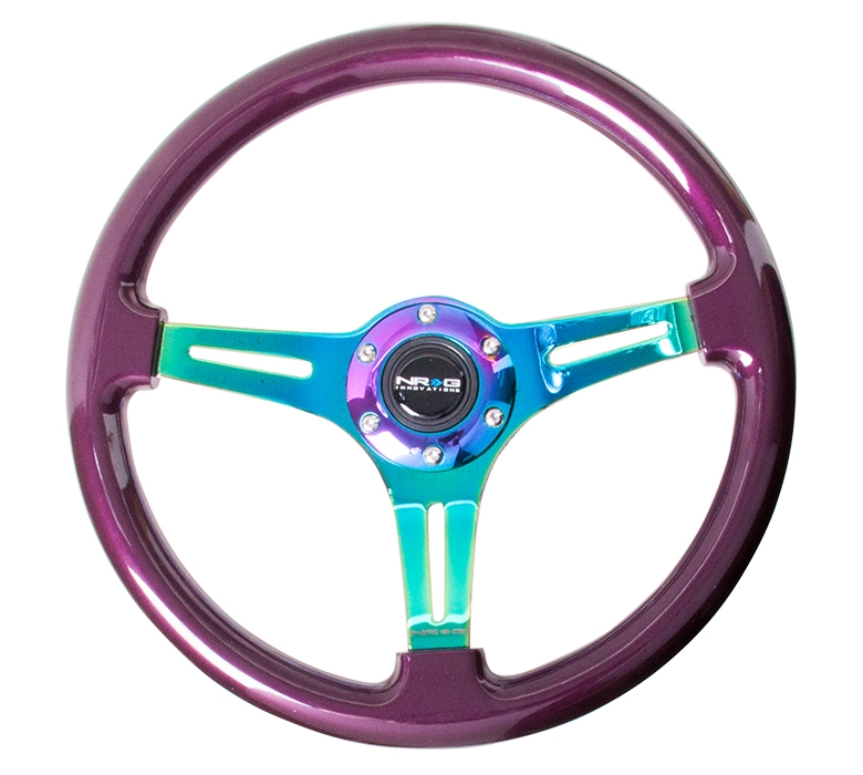 NRG Classic Wood Grain Steering Wheel (350mm) Purple Pearl Paint w/ Neochrome 3-Spoke Center