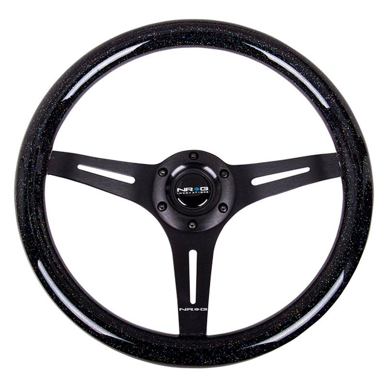 NRG Classic Wood Grain Steering Wheel (350mm) Black Sparkled Paint Grip w/ Black 3-Spoke Center
