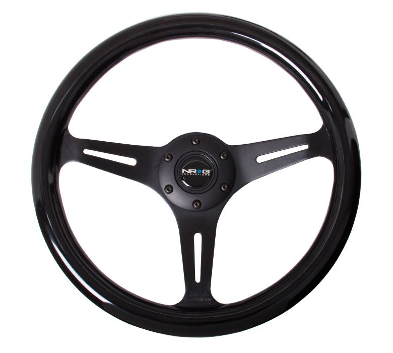 NRG Classic Wood Grain Steering Wheel (350mm) Black Paint Grip w/ Black 3-Spoke Center