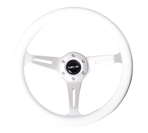 NRG Classic Wood Grain Steering Wheel (350mm) White Grip w/ Brushed Aluminum Spokes