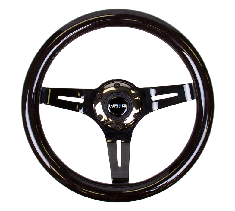 NRG Classic Wood Grain Steering Wheel (310mm) Black w/ Black Chrome 3-Spoke Center