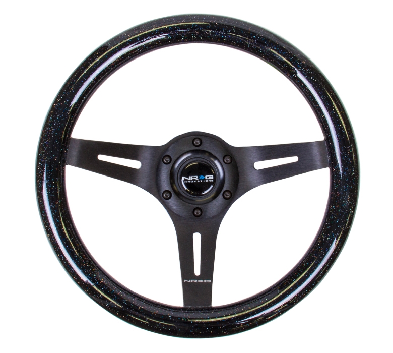 NRG Classic Wood Grain Steering Wheel (310mm) Black Sparkle w/ Black 3-Spoke Center